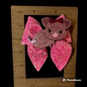 Pink Glitter Pig Hair Bow Cute